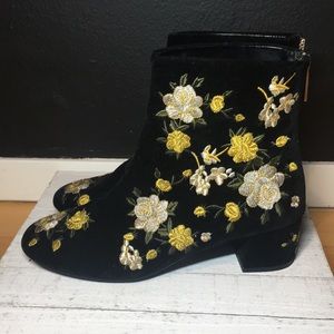 Topshop embroidered black & yellow floral booties